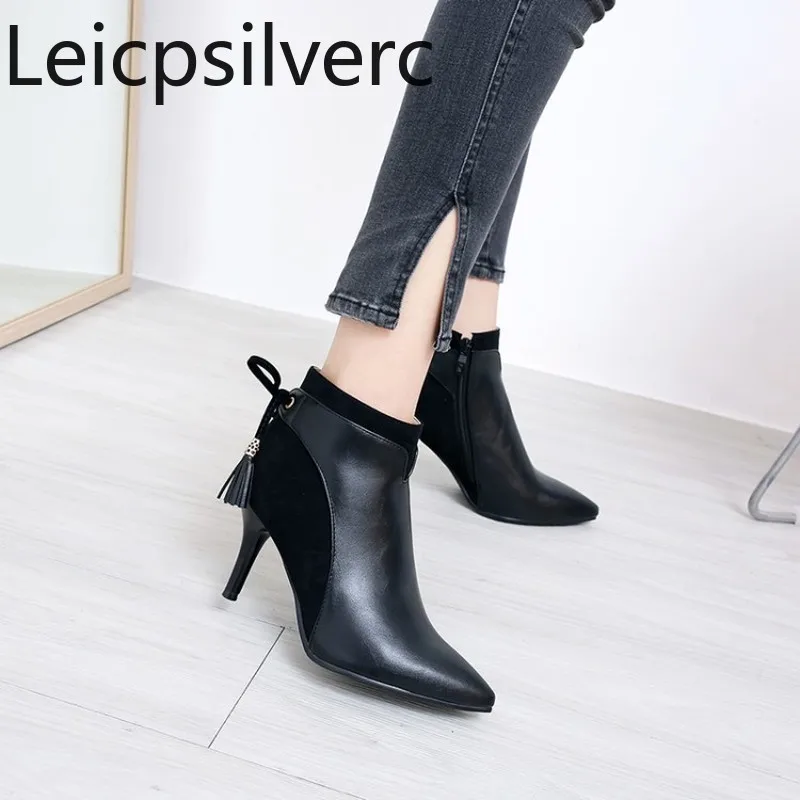 Women's Boots winter fashion Pointed Color matching zipper Lace-up Fine heel High heel Short tube Women's shoe plus size 32-46
Women's Boots winter fashion Pointed Color matching zipper Lace-up Fine heel High heel Short tube Women's shoe plus size 32-46