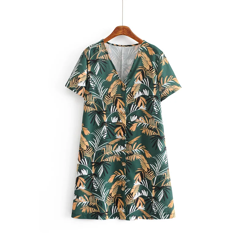 2019 new women fashion v neck tropical leaves print buttons mini dress female short sleeve vestidos chic party dresses DS2041
2019 new women fashion v neck tropical leaves print buttons mini dress female short sleeve vestidos chic party dresses DS2041