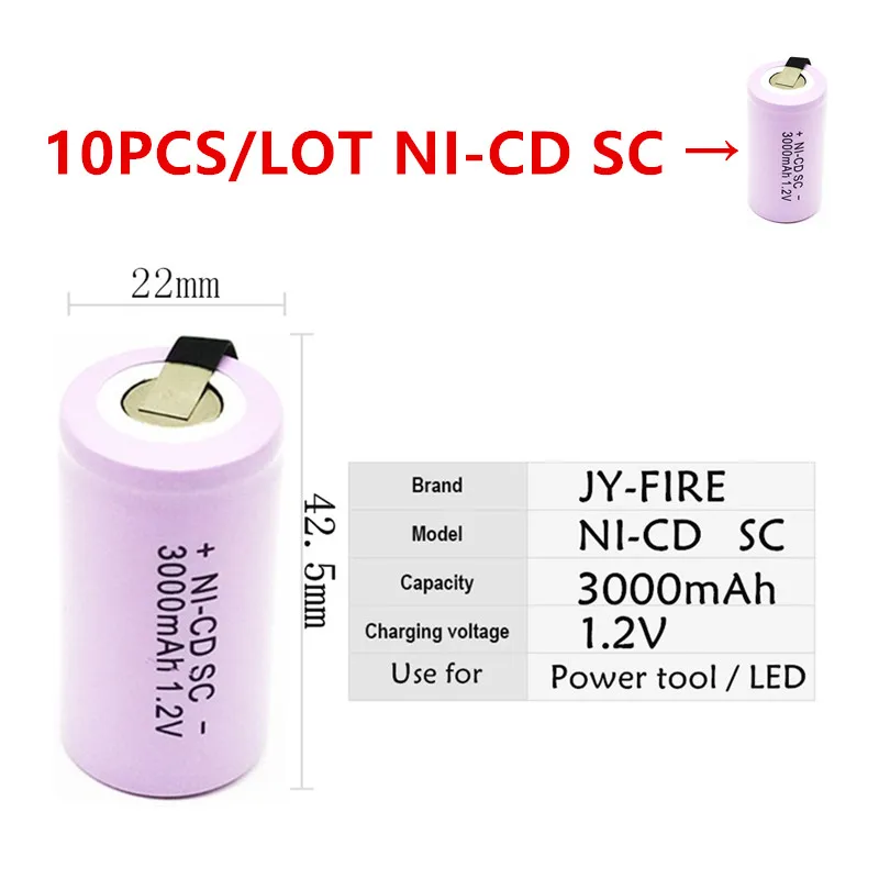 10pcs High quality battery rechargeable battery sub battery SC battery 1.2 v with tab 3000 mah for electrical tools
10pcs High quality battery rechargeable battery sub battery SC battery 1.2 v with tab 3000 mah for electrical tools