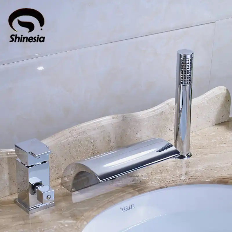 Chrome Finish 3 Pcs Waterfall Bathtub Faucet W Diverter Handheld