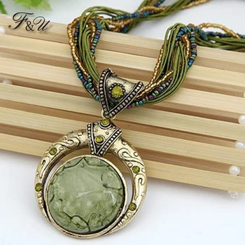 F&U Retro Bohemia Necklace Crack Round Pendant Multilayer Colorful Beads Chain Vintage Necklace Jewelry Fashion For Women
F&U Retro Bohemia Necklace Crack Round Pendant Multilayer Colorful Beads Chain Vintage Necklace Jewelry Fashion For Women