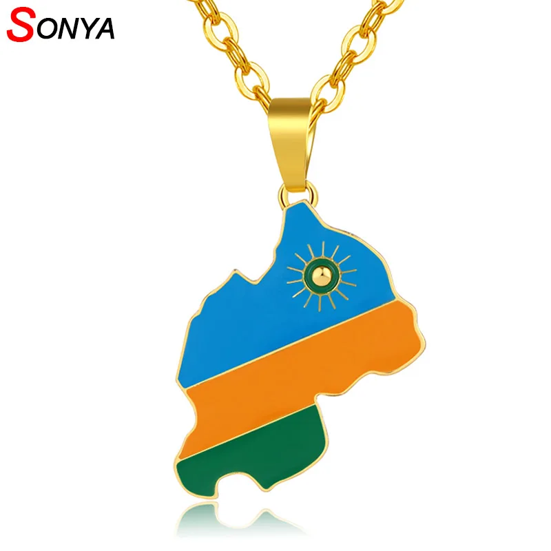 Ожерелье SONYA для женщин и мужчин украшение в стиле Rwandans с картой страны цвет