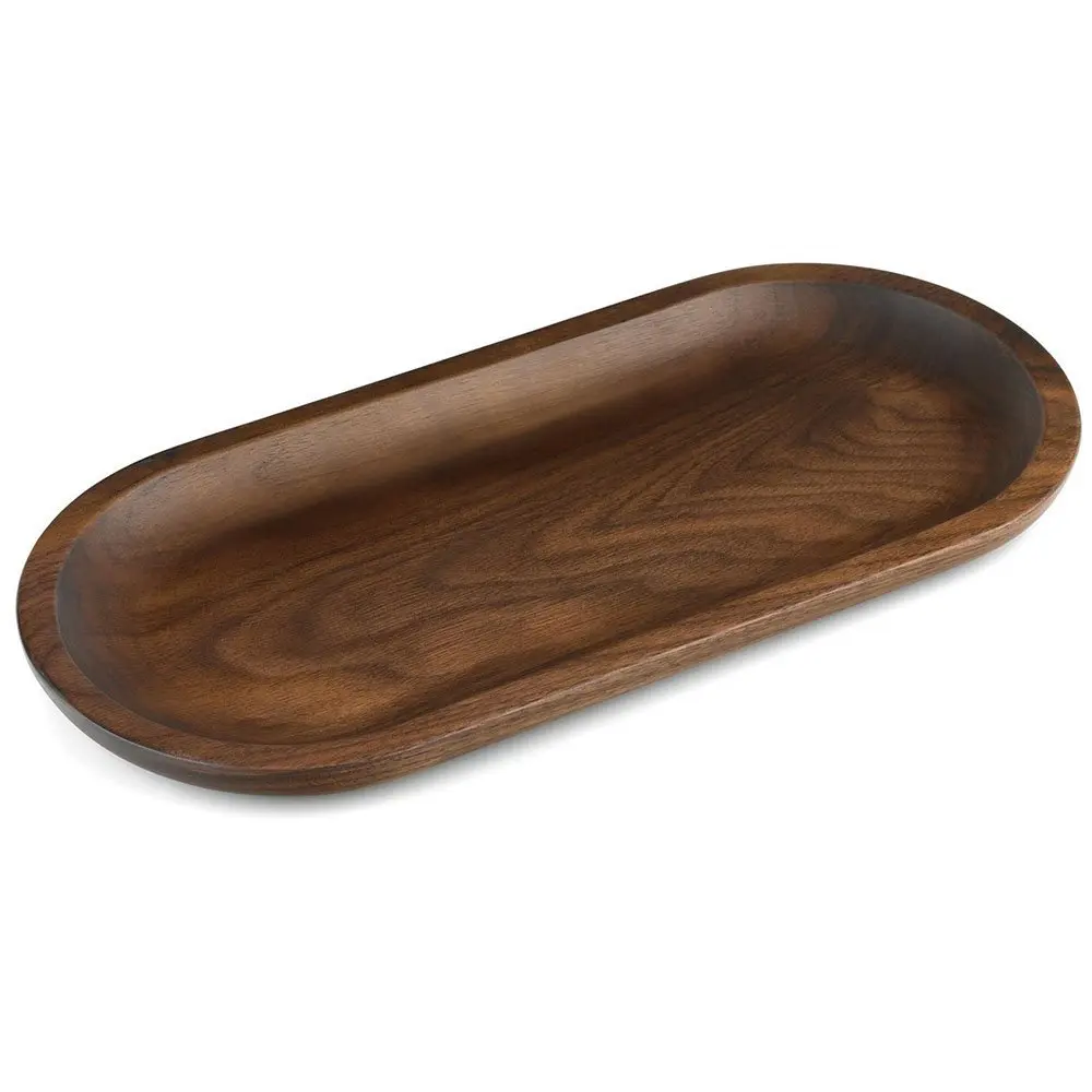 Image Bamber Wood Serving Tray, Decorative Trays, Serving Platters for Tea Coffee Wine, Premium Quality, Easy to Wash, Oval   Black Wa