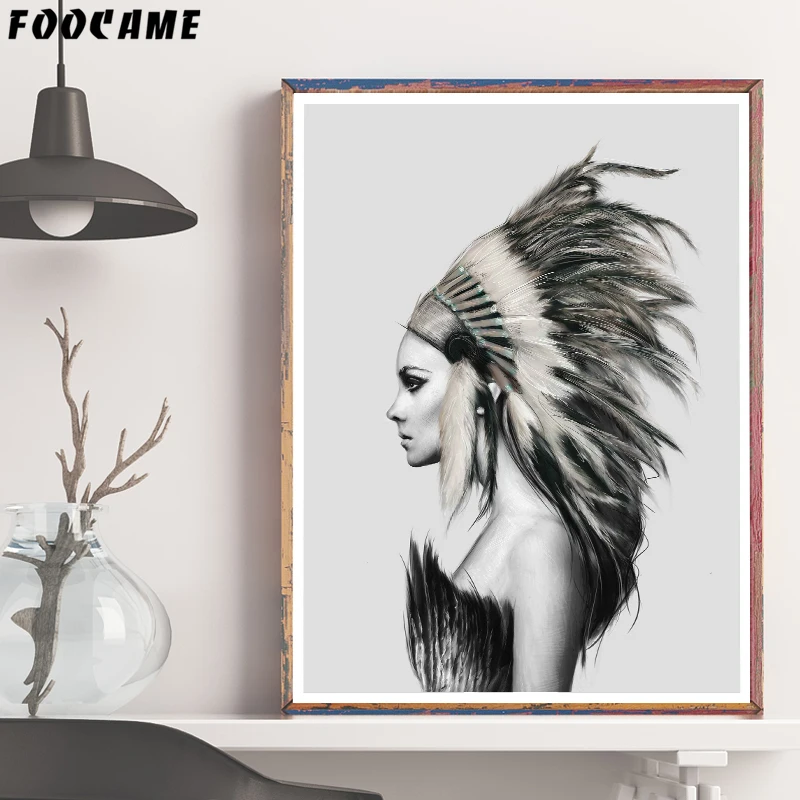FOOCAME Indians Women Feather Nordic Posters and Prints Decoration Art Canvas Painting Decorative Wall Pictures For Living Room
FOOCAME Indians Women Feather Nordic Posters and Prints Decoration Art Canvas Painting Decorative Wall Pictures For Living Room