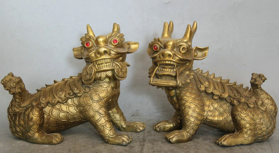 hui88K795<<<9" Chinese Brass Folk Wealth Animal Kylin Chi-lin Qilin sculpture Statue Pair
hui88K795<<<9" Chinese Brass Folk Wealth Animal Kylin Chi-lin Qilin sculpture Statue Pair