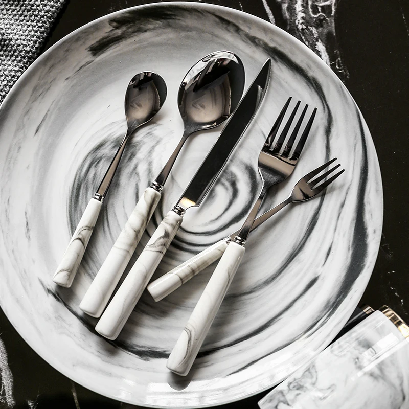 Marble ceramic handle stainless steel tableware western steak knife fork spoon coffee spoon fruit fork
Marble ceramic handle stainless steel tableware western steak knife fork spoon coffee spoon fruit fork