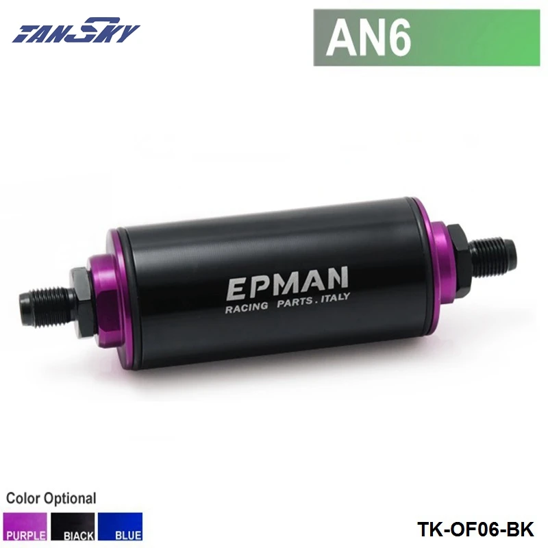 TANSKY - Aluminum High Flow Fuel Filter AN6 Black with 100 Micron Element Steel SS Universal High Pressure Performance TK-OF06