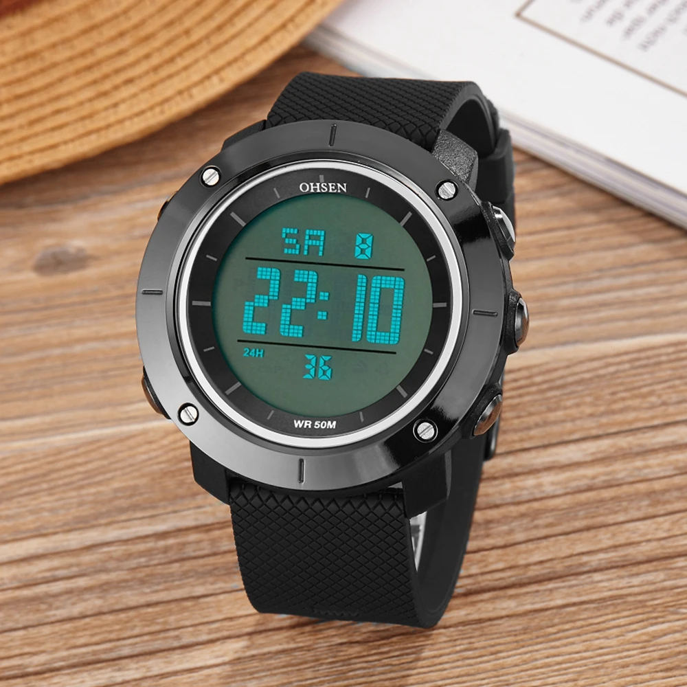 2016 OHSEN brand digital LCD Men Boys Fashion Wristwatch Black Rubber strap 50M Diving Sport Army Male Watches Alarm Hand Clocks
2016 OHSEN brand digital LCD Men Boys Fashion Wristwatch Black Rubber strap 50M Diving Sport Army Male Watches Alarm Hand Clocks