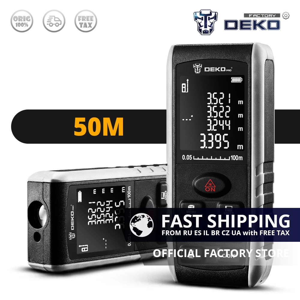 

Factory Outlet DEKO LRE521 Laser Distance Meter 50M Handheld Dual Measure Laser Rangefinder Distance/Area/Volume/Pythagorean