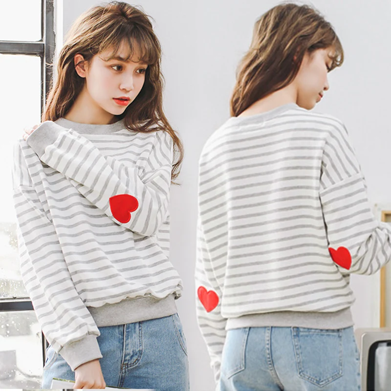 Striped College Wind Heart Embroidered Loose Causal Basic Female Thin Sweatshirt Drop Ship
Striped College Wind Heart Embroidered Loose Causal Basic Female Thin Sweatshirt Drop Ship