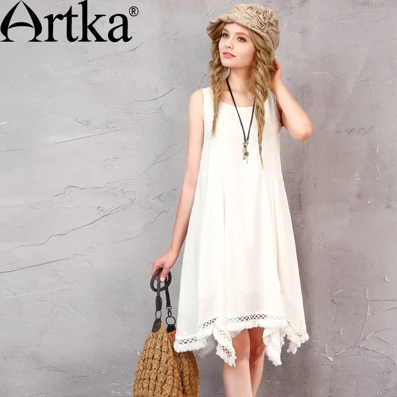 Artka Women's Summer New Mori Girl White Dress Vintage O-Neck Sleeveless Irregular Hem Dress With Tassels LA10761X
Artka Women's Summer New Mori Girl White Dress Vintage O-Neck Sleeveless Irregular Hem Dress With Tassels LA10761X