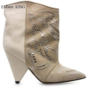 Popular Pointy Toe Spike Heels Rivets Studded Ankle Boots for Women Motorcycle Boots Slip On Botines Mujer Autumn Winter Shoes
Popular Pointy Toe Spike Heels Rivets Studded Ankle Boots for Women Motorcycle Boots Slip On Botines Mujer Autumn Winter Shoes