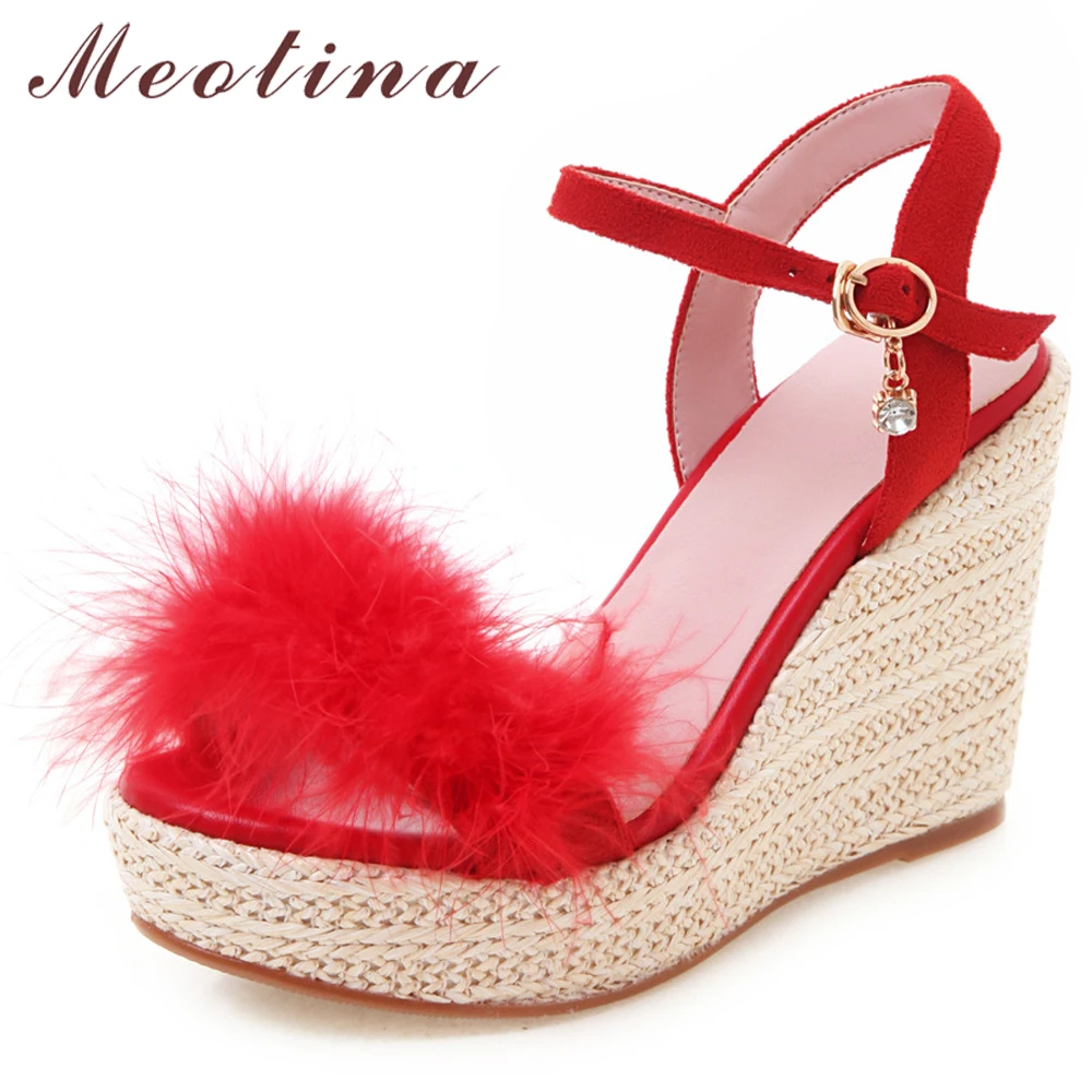 Meotina Women Shoes Summer Sandals Fur Platform Wedges High Heel Shoes Crystal Open Toe Party Sandals Female Red Big Size 34-43
Meotina Women Shoes Summer Sandals Fur Platform Wedges High Heel Shoes Crystal Open Toe Party Sandals Female Red Big Size 34-43