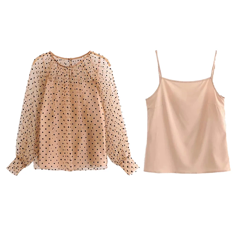 Transparent Women Two Piece Set Blouses 2019 Spring-Summer Ladies Sweet Mesh Tops Set Polka Dots Print Girls Lovely Shirts Set
Transparent Women Two Piece Set Blouses 2019 Spring-Summer Ladies Sweet Mesh Tops Set Polka Dots Print Girls Lovely Shirts Set