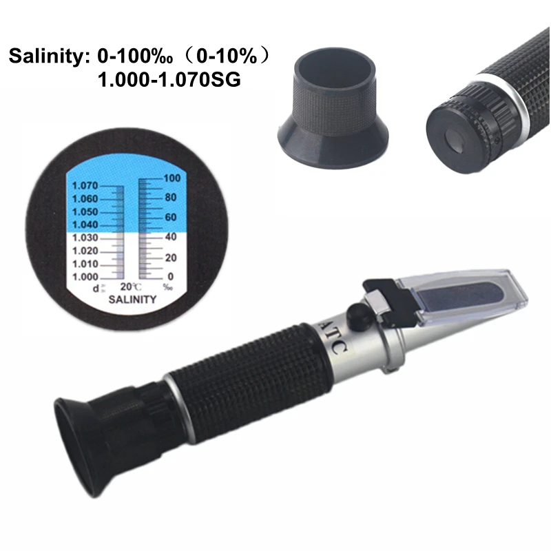 Handheld 0~10% Salinity Refractometer 1.000-1.070SG For Salt Aquarium Seawater Tester With ATC
Handheld 0~10% Salinity Refractometer 1.000-1.070SG For Salt Aquarium Seawater Tester With ATC