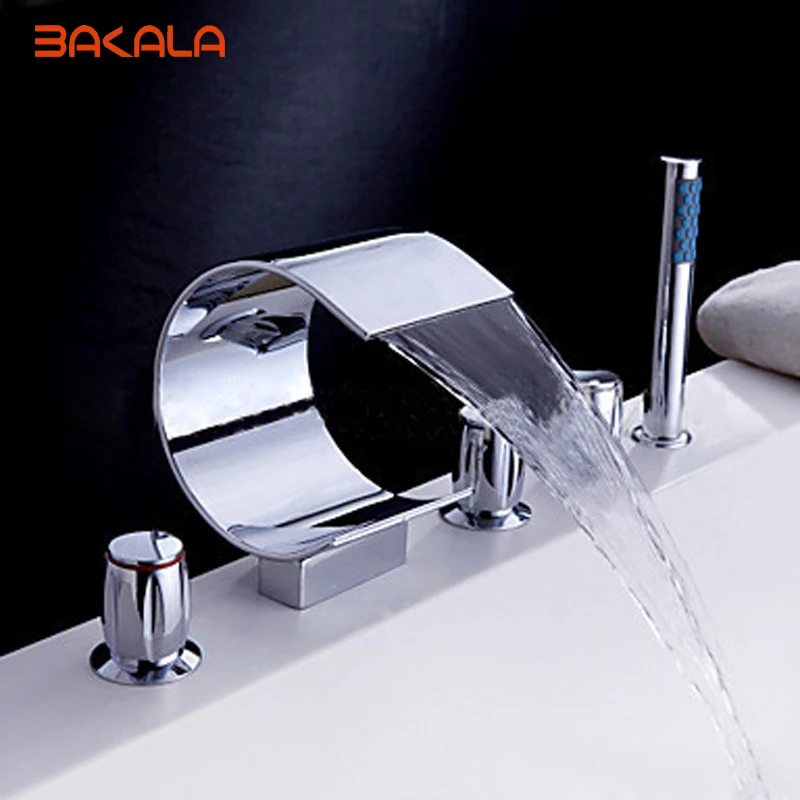 

FreeShipping BAKALA contemporary Chromed sink waterfall bathtub faucet bathroom bath tub mixer taps with hand shower S-208H