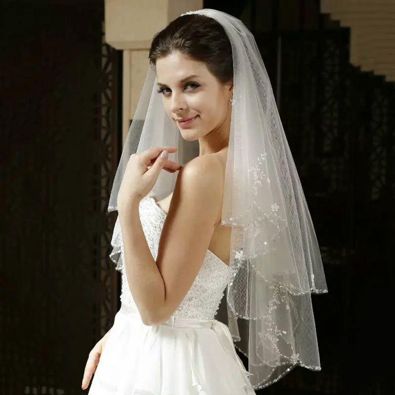 White or Ivory Short Wedding Veil with Crystal Edge with Comb 2 Beaded Bride Bridal Veils
White or Ivory Short Wedding Veil with Crystal Edge with Comb 2 Beaded Bride Bridal Veils