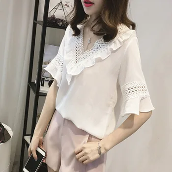 Stylish V Neck Slim Female Shirts Tops Women Ruffles Sleeved Chiffon Blouse
Stylish V Neck Slim Female Shirts Tops Women Ruffles Sleeved Chiffon Blouse