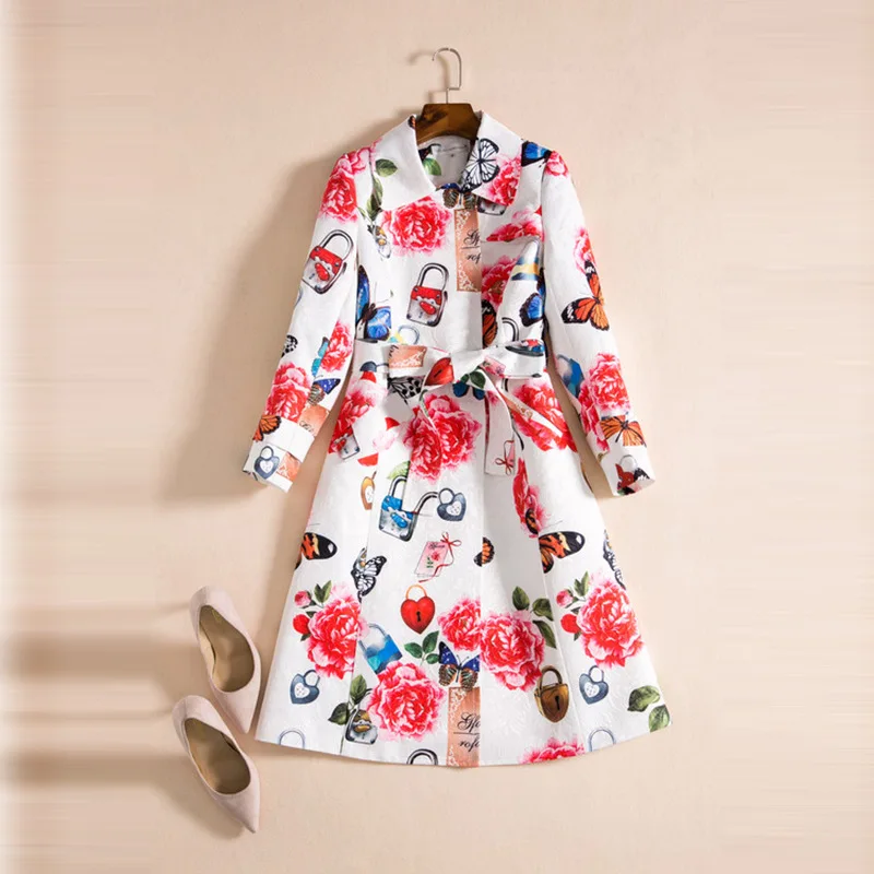 Luxury Flower Print Women Trenchcoat Fashion Turn-Down Collar Long Sleeve Coat With Belt
Luxury Flower Print Women Trenchcoat Fashion Turn-Down Collar Long Sleeve Coat With Belt