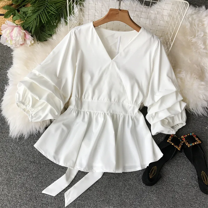 Korean Solid Slim Waist Puff Sleeve Women Blouse V-Neck Vintage Elegant Female Top 2019 Autumn New Fashion Shirts PZ1184
Korean Solid Slim Waist Puff Sleeve Women Blouse V-Neck Vintage Elegant Female Top 2019 Autumn New Fashion Shirts PZ1184