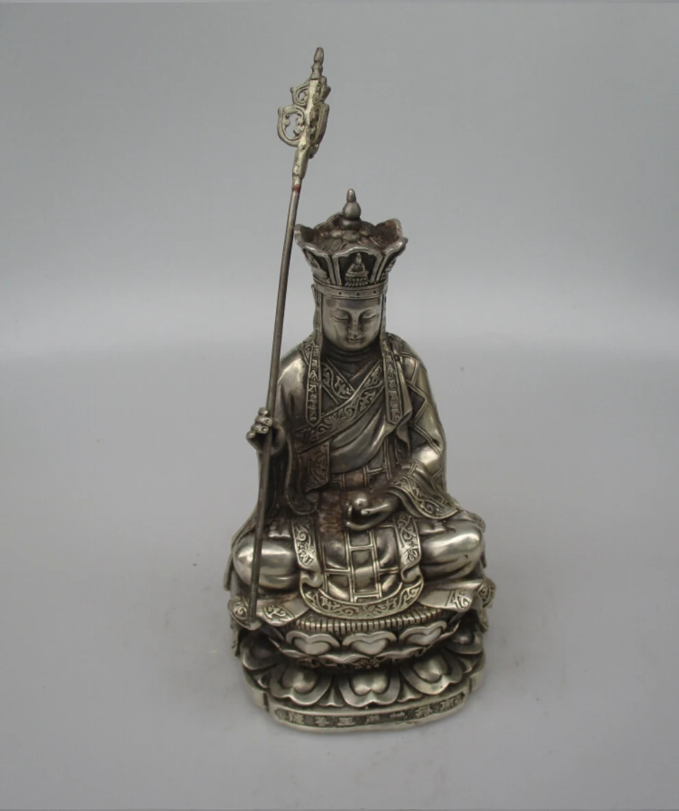 

Antique antiques Collectible Decorated Old Handwork Tibet Silver Carved Earth Store Bodhisattva Buddha Statue/ Sculpture
