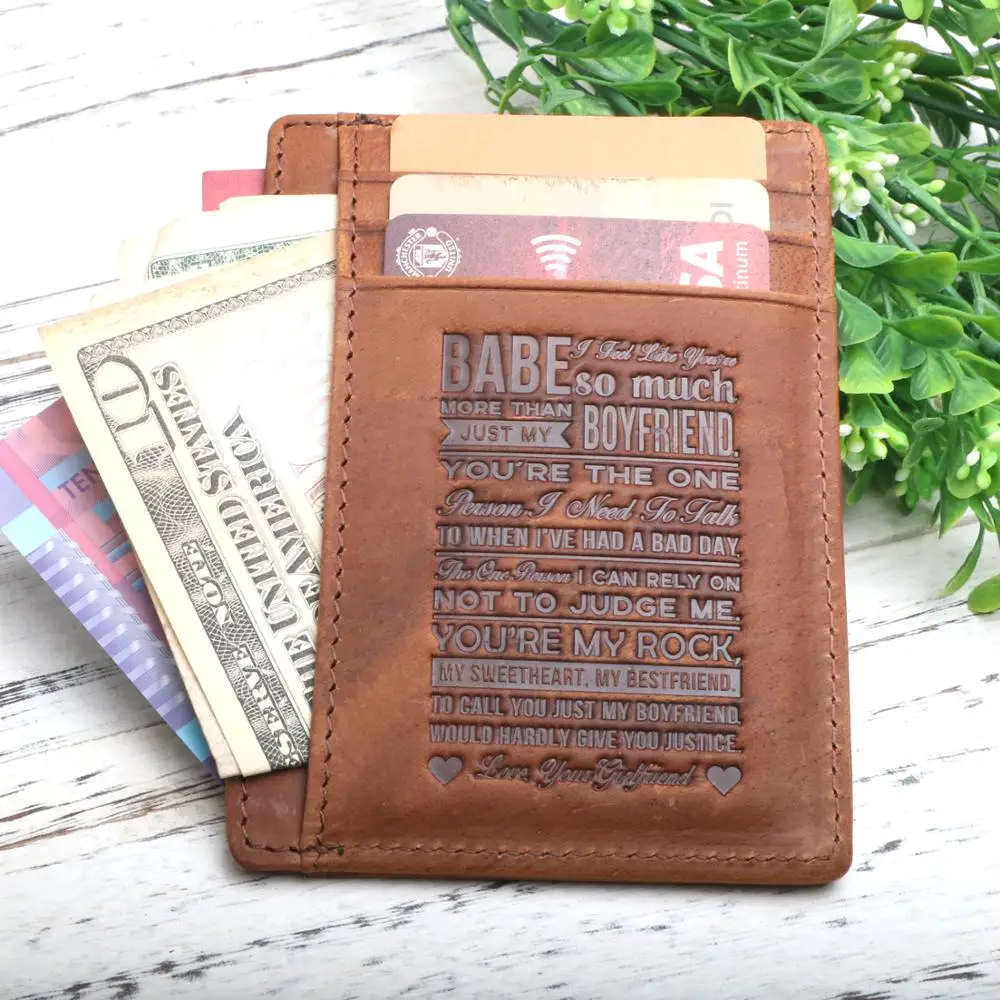 "Girlfriend to Boyfriend"Leather Card Wallet,Minimalist Front Pocket Card Holder Gift for Men On Birthday,Christmas Day
"Girlfriend to Boyfriend"Leather Card Wallet,Minimalist Front Pocket Card Holder Gift for Men On Birthday,Christmas Day