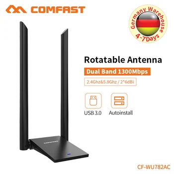 

COMFAST 1300Mbps 802.11ac Long Distance 5.8GHz Usb WiFi Adapter WIFI Receiver 2*6dBi Antennas Dual Band CF-WU782AC