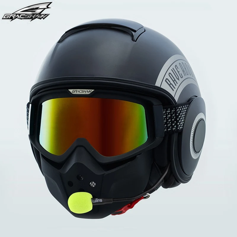 New Arrival Retro Motorcycle Helmet with Mask goggle Similar Shark Helmets Voice Control Bluetooth Headset Casco Gracshaw G828
New Arrival Retro Motorcycle Helmet with Mask goggle Similar Shark Helmets Voice Control Bluetooth Headset Casco Gracshaw G828