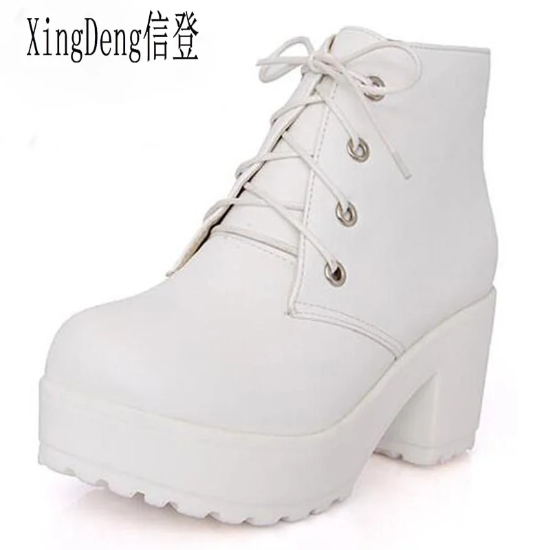 XingDeng Lady Thick Heel Soft PU Leather Square Heel Ankle Martin Boots Size 35-39 Women Flat Platform high heels Shoes
XingDeng Lady Thick Heel Soft PU Leather Square Heel Ankle Martin Boots Size 35-39 Women Flat Platform high heels Shoes