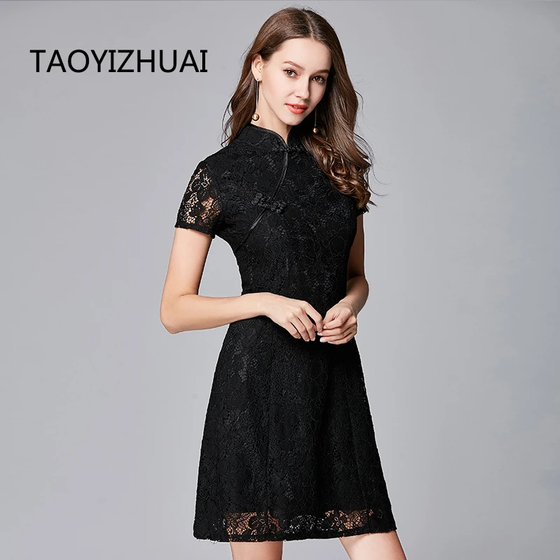 Женское кружевное платье-Чонсам TAOYIZHUAI, черное ажурное платье большого размера с коротким рукавом, 11632
Женское кружевное платье-Чонсам TAOYIZHUAI, черное ажурное платье большого размера с коротким рукавом, 11632