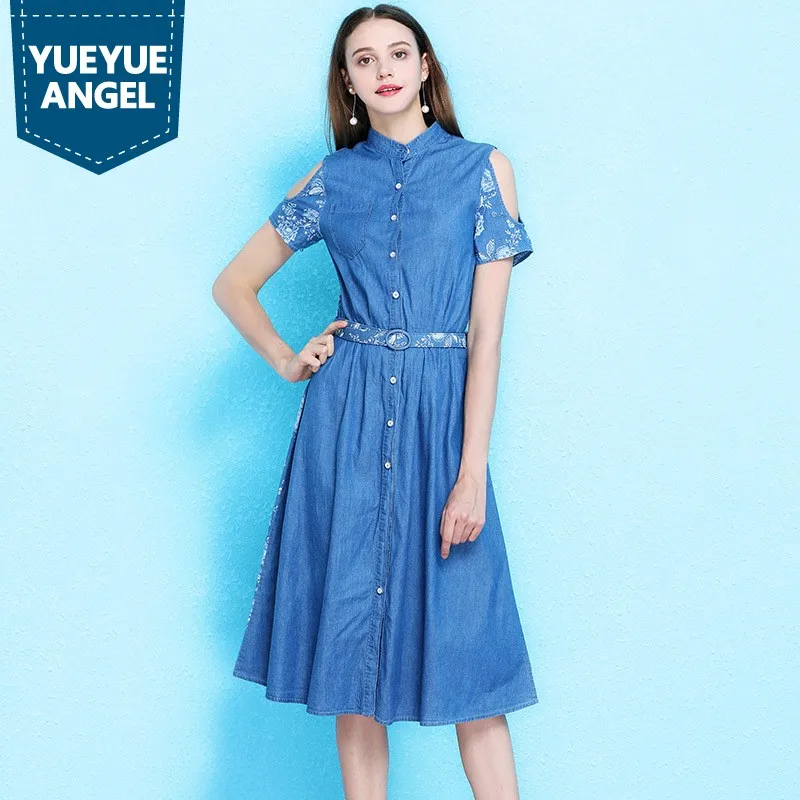 Sweet Short Sleeve Off Shoulder Denim Dress Female Elegant Slim A-Line Midi Dresses England Style Sashes Blue Vestido 2019 M-2XL
Sweet Short Sleeve Off Shoulder Denim Dress Female Elegant Slim A-Line Midi Dresses England Style Sashes Blue Vestido 2019 M-2XL