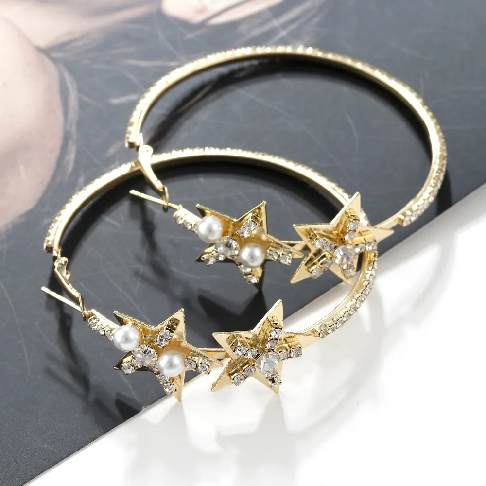 AENSOA New Fashion 2019 Women Crystal Pearl Star Big Hoop Earrings Gold Color Geometric Circle Round Popular Jewelry Accessories
AENSOA New Fashion 2019 Women Crystal Pearl Star Big Hoop Earrings Gold Color Geometric Circle Round Popular Jewelry Accessories