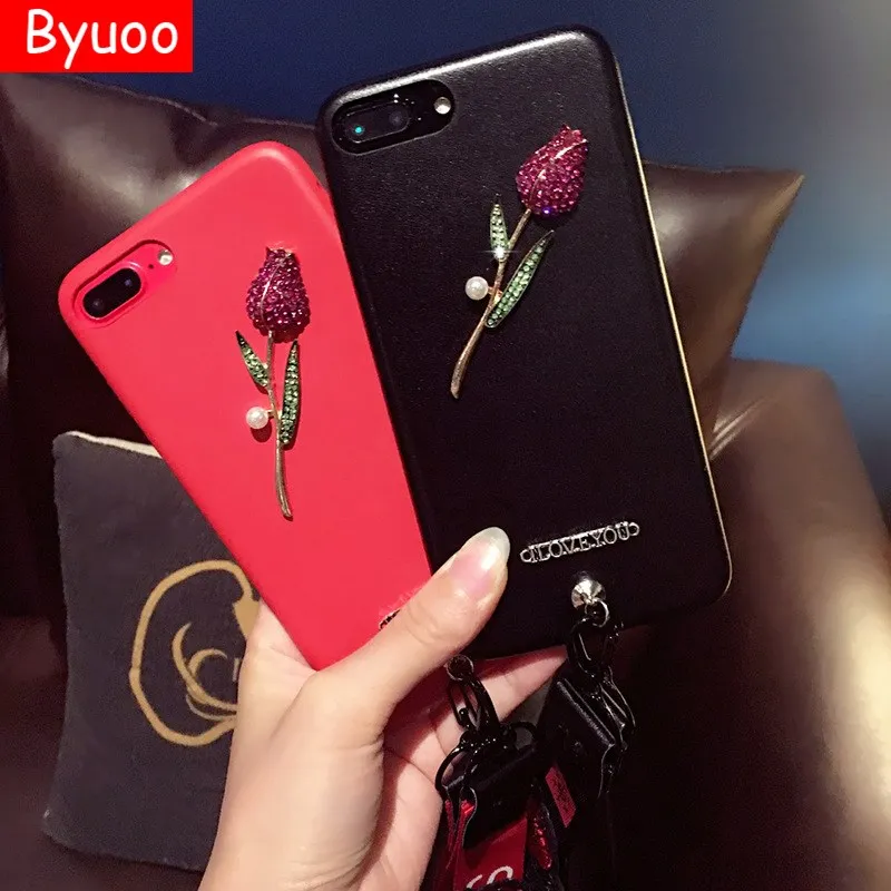 Byuoo Fashion Case with Rose Diy Handmade Silicone Cover for Huawei Honor 9 6x P9 Lite P10 nova 2 plus |