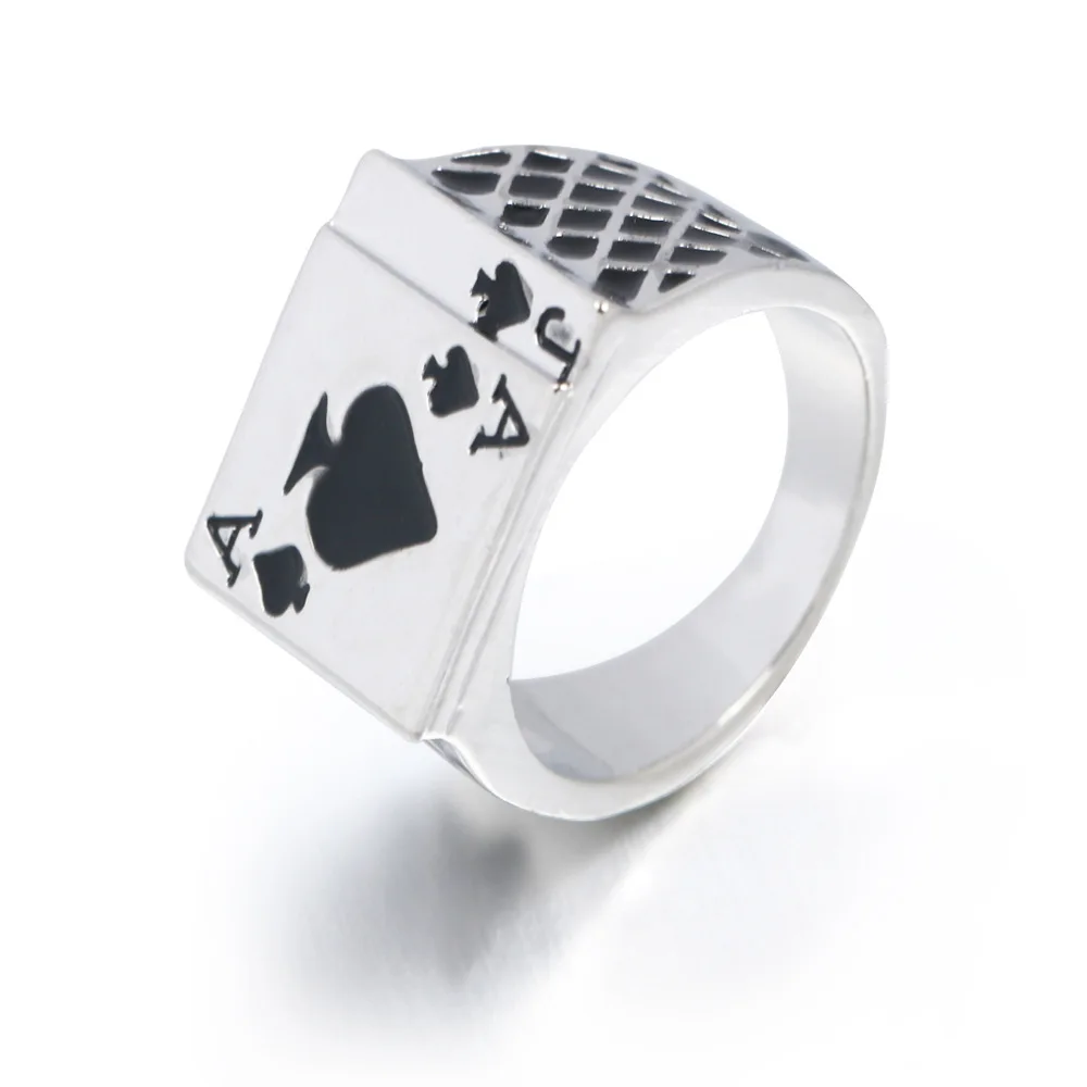 

FUNIQUE 2019 Men's Ring Vintage Personality Spades A Heart Shaped Poker Rings For Men Jewelry Silver Color male Ring