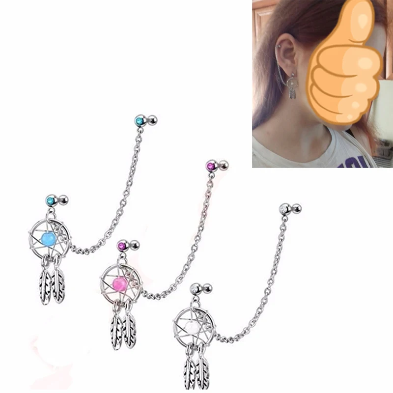 Showlove1pcs different Color Dream Catcher Dangling Chain Earrings Ear Ear Helix Tragus Cartilage Studs Piercing Barbell Jewelry
Showlove1pcs different Color Dream Catcher Dangling Chain Earrings Ear Ear Helix Tragus Cartilage Studs Piercing Barbell Jewelry