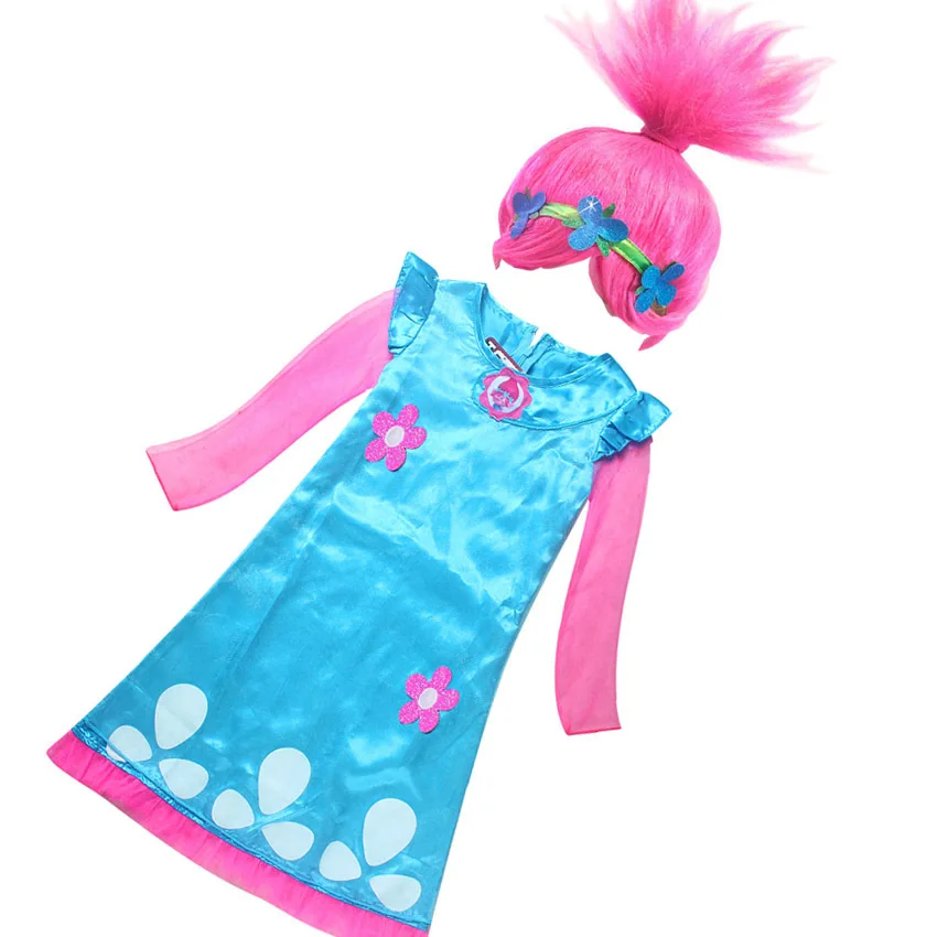 Trolls Poppy Cosplay Costumes Dress For Girls Bobo Choses Streetwear Halloween Clothes Kids vestido infantil Wig & Girls Dresses (19)