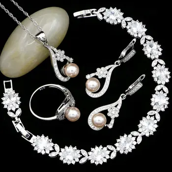 Silver 925 Jewelry Sets For Women Wedding Accessories Pink Pearl Beads Cubic Zirconia Earrings/Pendant/Necklace/Ring/Bracelet
Silver 925 Jewelry Sets For Women Wedding Accessories Pink Pearl Beads Cubic Zirconia Earrings/Pendant/Necklace/Ring/Bracelet