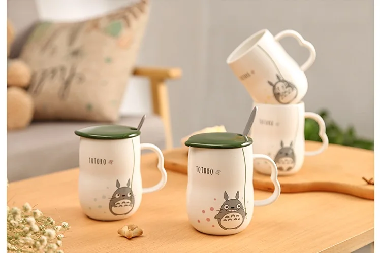 NEW 280ml Hand Make Ceramics Mugs With Spoon and Cover Totoro Cartoon Theme Milk Mugs Cup Kitchen Tools