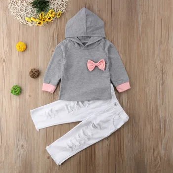 Toddler Kids Baby Girls Cotton Long Sleeve Hooded Bow Tops White Holes Pants Leggings Outfits Baby Clothes 2Pcs Set
Toddler Kids Baby Girls Cotton Long Sleeve Hooded Bow Tops White Holes Pants Leggings Outfits Baby Clothes 2Pcs Set