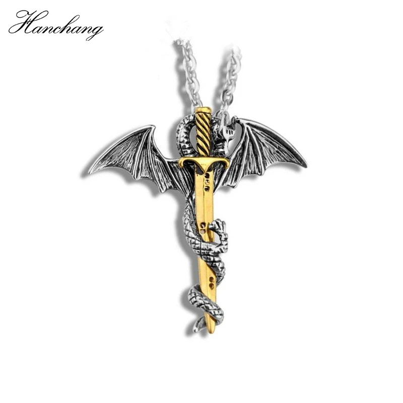 HANCHANG Charms Pendant Necklace Pterosaur Sword Fashion Vintage Necklace Dragon Elder Scrolls Necklace Men Women Gift Necklace
HANCHANG Charms Pendant Necklace Pterosaur Sword Fashion Vintage Necklace Dragon Elder Scrolls Necklace Men Women Gift Necklace