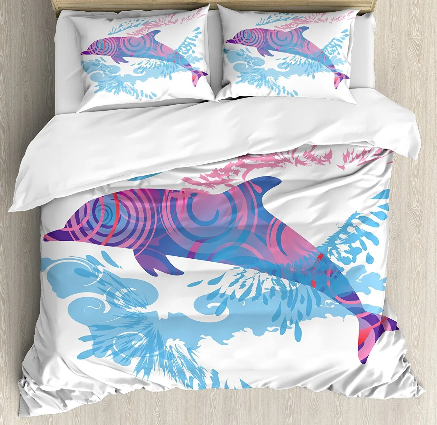 Sea Animals Decor Duvet Cover Set Dolphin Figure with Colorful Patterns Underwater Life Illustration Bedding Set Blue Pink
Sea Animals Decor Duvet Cover Set Dolphin Figure with Colorful Patterns Underwater Life Illustration Bedding Set Blue Pink