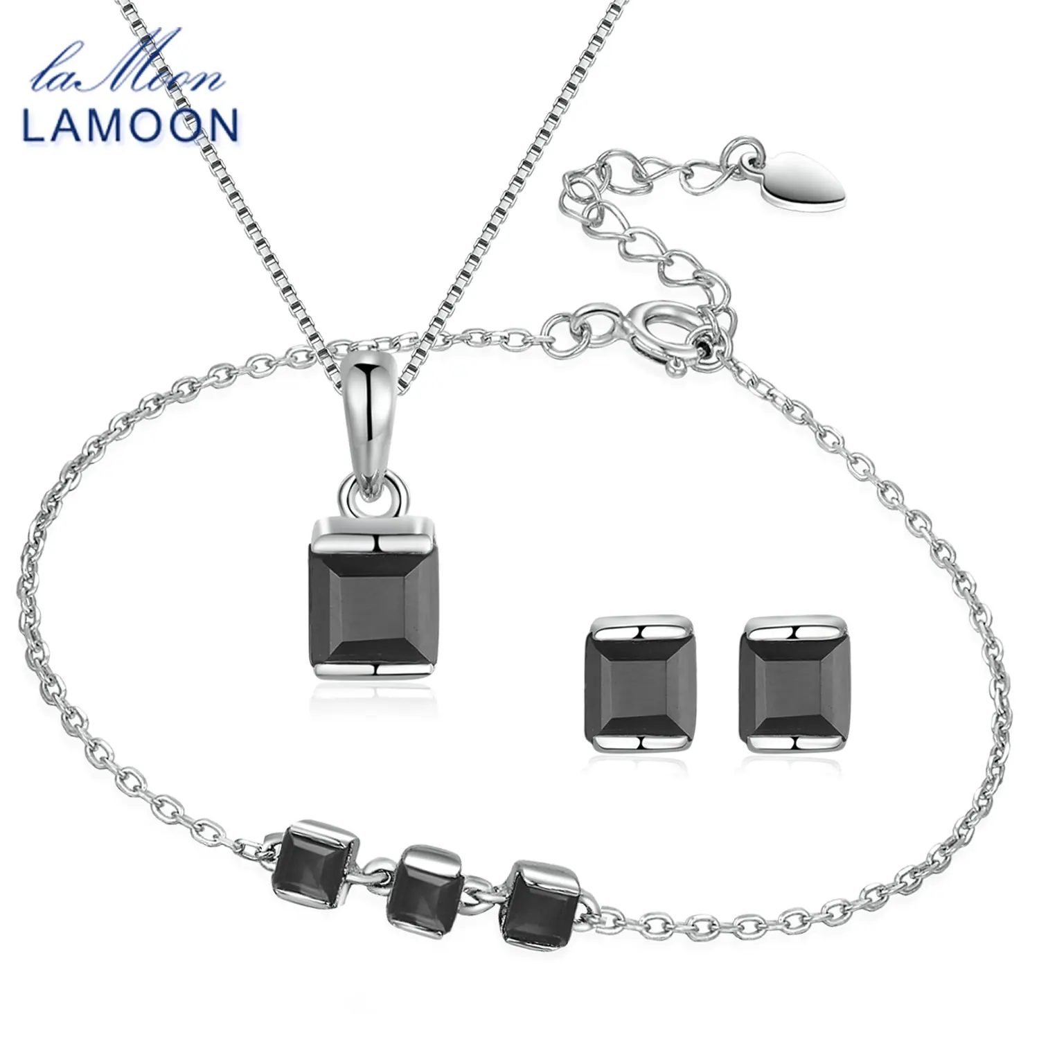 LAMOON 4 мм 0 6x2 ct натуральный черный халцедон 925 Стерлинговое Серебро тонкая