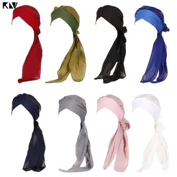 KLV Muslim Elastic Turban Chiffon Long Tail Ruffle Hat Solid Color Head Scarf Wrap Forehead Cross Band Cancer Chemo Beanie Cap
KLV Muslim Elastic Turban Chiffon Long Tail Ruffle Hat Solid Color Head Scarf Wrap Forehead Cross Band Cancer Chemo Beanie Cap