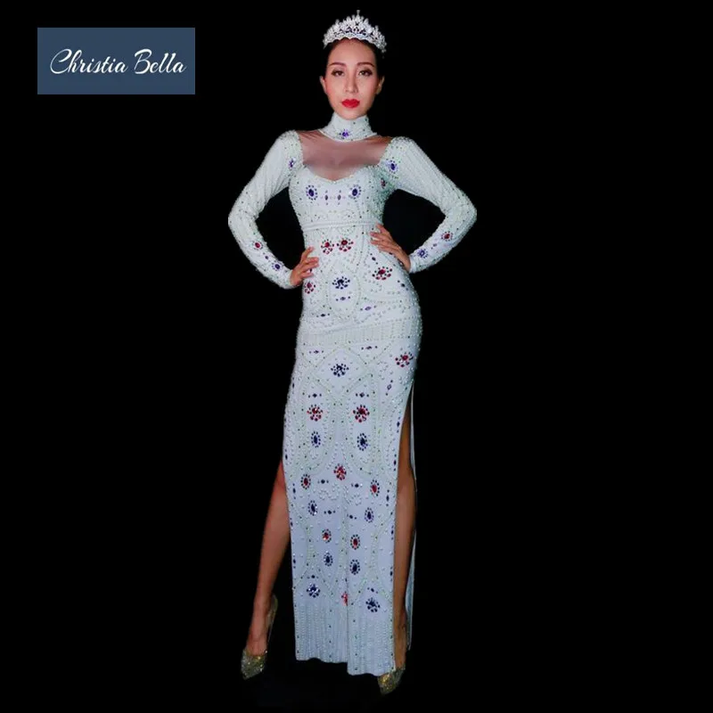 Christia Bella Sexy White Pearls Women Evening Long Dress Long Sleeves Crystals High Slit Party Dress Stage Singer Costumes
Christia Bella Sexy White Pearls Women Evening Long Dress Long Sleeves Crystals High Slit Party Dress Stage Singer Costumes