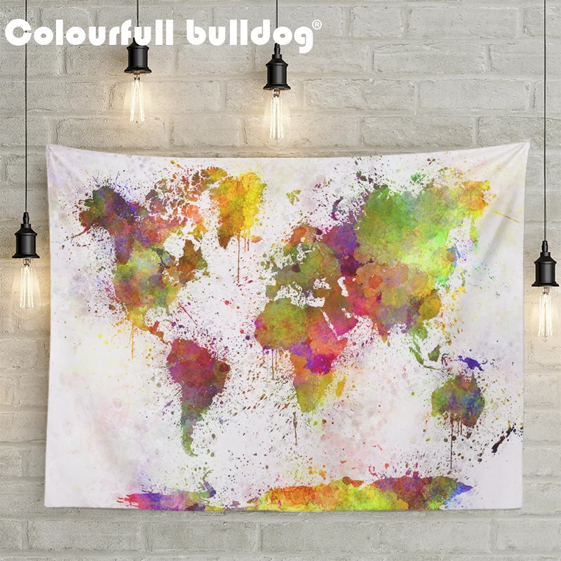 

World Map Tapestries Europe Asia Wall Hanging Russia United States France Mandala Decoration Accessories Bedspreads 150Cm Woven