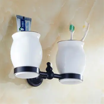 Cup & Tumbler Holders Brass Bathroom Toothbrush Holder Black Double Ceramic Cups Wall Mount Luxury Bathroom Accessories
Cup & Tumbler Holders Brass Bathroom Toothbrush Holder Black Double Ceramic Cups Wall Mount Luxury Bathroom Accessories