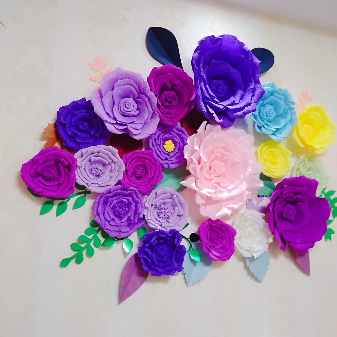 Assorted Crepe Paper Flower Set With Leaves Gallery Wall