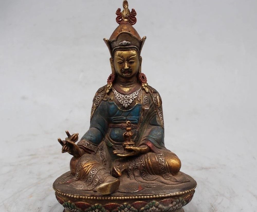 8" China Chinese Tibetan Bronze Buddhism Seat Lama Je Tsongkhapa Buddha Statue