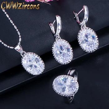 CWWZircons 3pcs Crown Shape Big Round Oval Cut White CZ Ring Necklace Earrings for Women Fashion Brand Elegant Jewelry Sets T270
CWWZircons 3pcs Crown Shape Big Round Oval Cut White CZ Ring Necklace Earrings for Women Fashion Brand Elegant Jewelry Sets T270