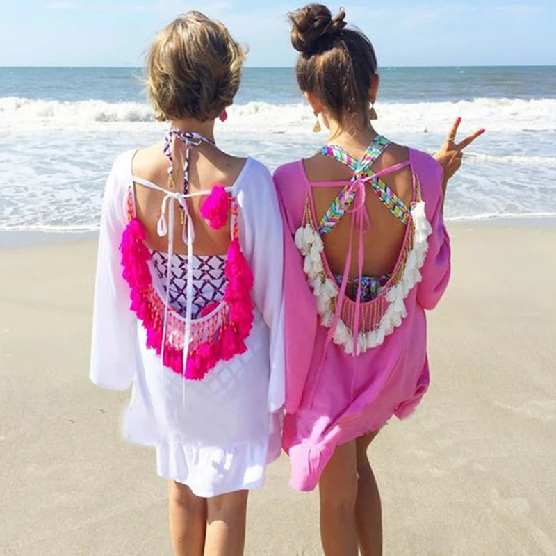 Women Summer Dresses 2019 Backless Tassels Cover Up Beachwear Woman Vestido Dress Sexy Pareo Bikini Covers Beach Tunic Dress
Women Summer Dresses 2019 Backless Tassels Cover Up Beachwear Woman Vestido Dress Sexy Pareo Bikini Covers Beach Tunic Dress